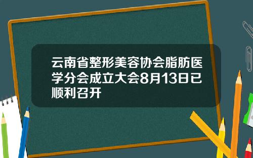 云南省整形美容协会脂肪医学分会成立大会8月13日已顺利召开