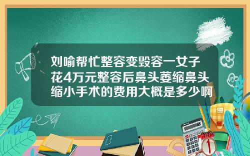 刘喻帮忙整容变毁容一女子花4万元整容后鼻头萎缩鼻头缩小手术的费用大概是多少啊