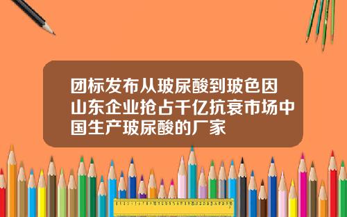 团标发布从玻尿酸到玻色因山东企业抢占千亿抗衰市场中国生产玻尿酸的厂家