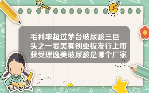 毛利率超过茅台玻尿酸三巨头之一爱美客创业板发行上市获受理逸美玻尿酸是哪个厂家的