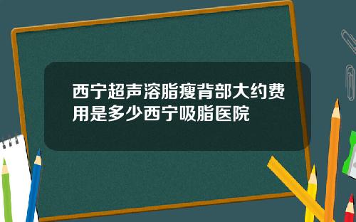 西宁超声溶脂瘦背部大约费用是多少西宁吸脂医院